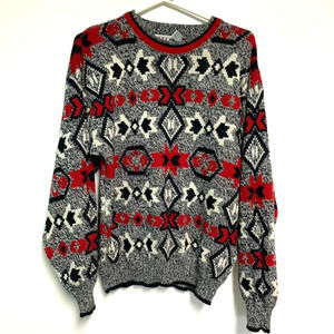 Stylish Red and Black Geometric Sweater